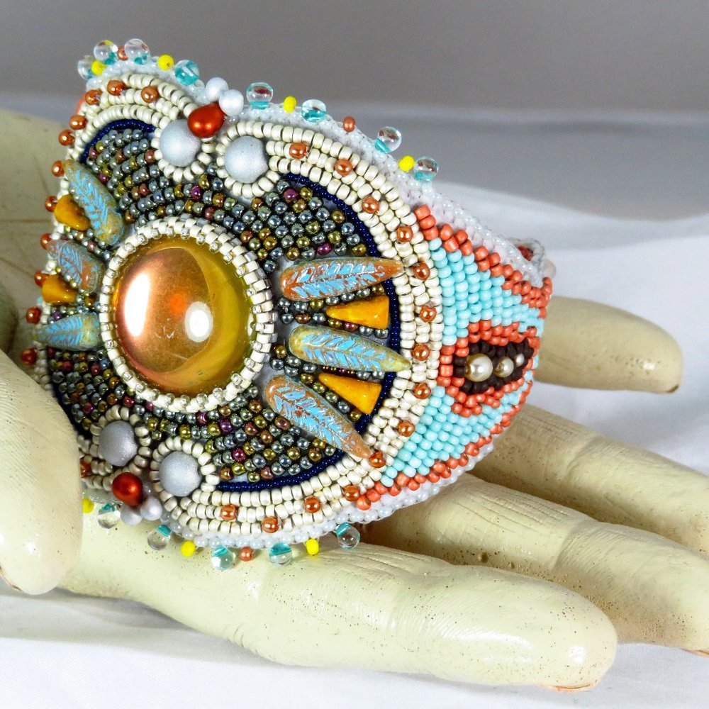 Bead Embroidered bracelet handmade